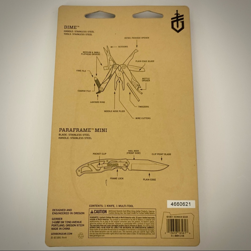 GERBER KNIFE SET DIME MULTI-TOOL & PARAFRAME MINI CLIP FOLDING KNIFE NEW!! - Picture 2 of 2
